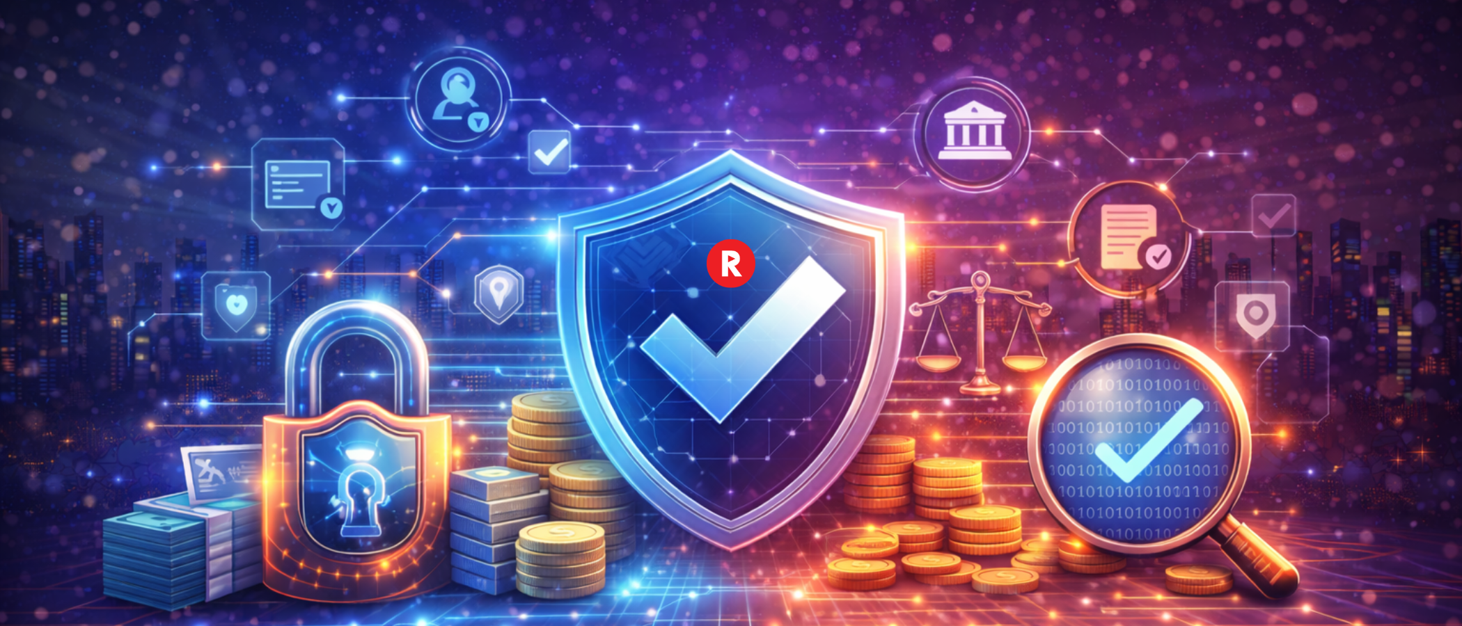 Compliance and regulation in fintech payments, showing secure infrastructure connecting crypto, fiat, and global financial systems